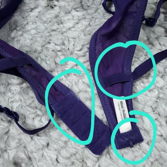 READ Mimi Holliday Unlined Underwire Lace Bra Purple Size 34D Silk Blend - Picture 5 of 9